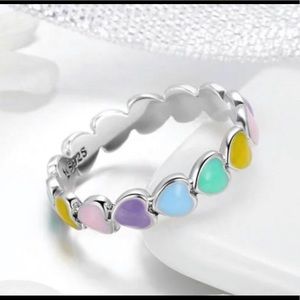 Multi color pastel Enamel Hearts 925 ring